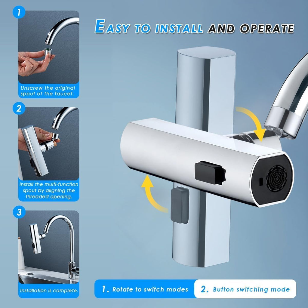 Multifunctional Faucet Extender Adapter | 4 Modes Waterfall Bubbler | Splash-Proof | Kitchen & Bathroom