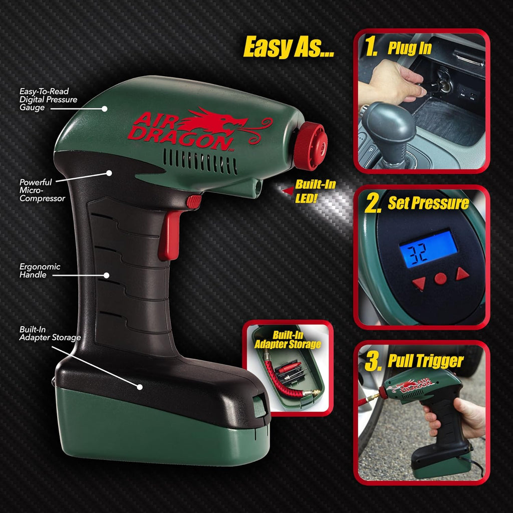 Air Dragon Portable Air Compressor | Built-In Light | For Sports Balls, Pool Toys & Air Mattresses