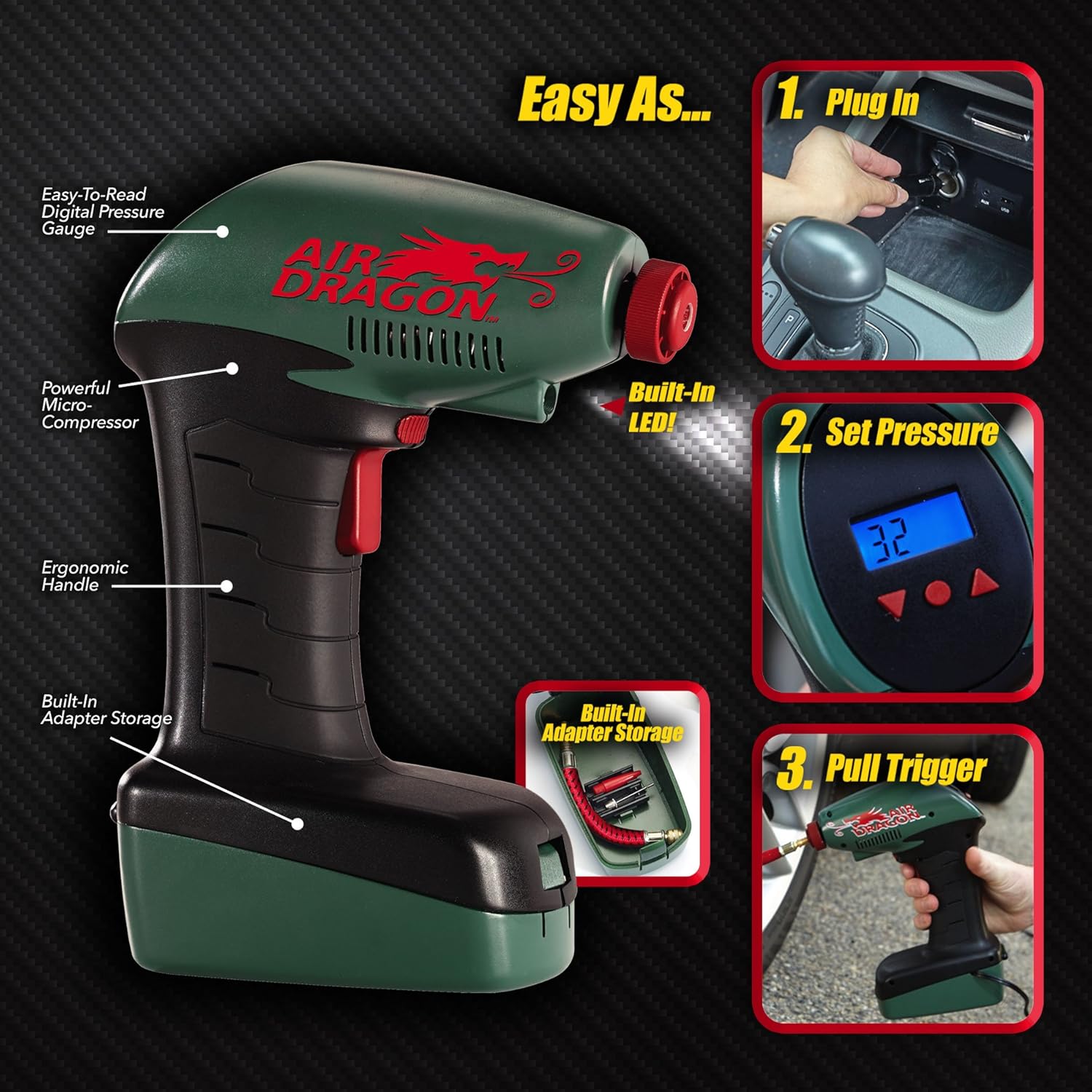 Air Dragon Portable Air Compressor | Built-In Light | For Sports Balls, Pool Toys & Air Mattresses
