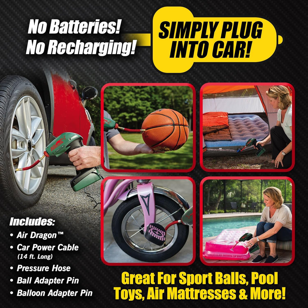 Air Dragon Portable Air Compressor | Built-In Light | For Sports Balls, Pool Toys & Air Mattresses