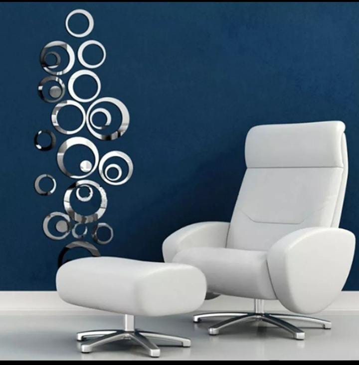 Acrylic Mirror Circle & Ring Wall Stickers | Gold & Silver | Mix Sizes | 29.5x18.9 Inch Coverage | DIY Geometric Bubble Wall Decor