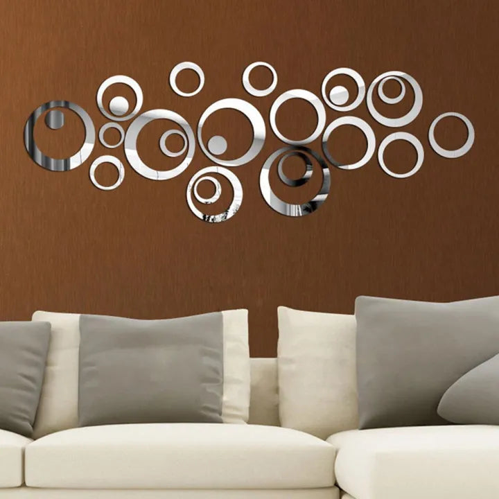 Acrylic Mirror Circle & Ring Wall Stickers | Gold & Silver | Mix Sizes | 29.5x18.9 Inch Coverage | DIY Geometric Bubble Wall Decor