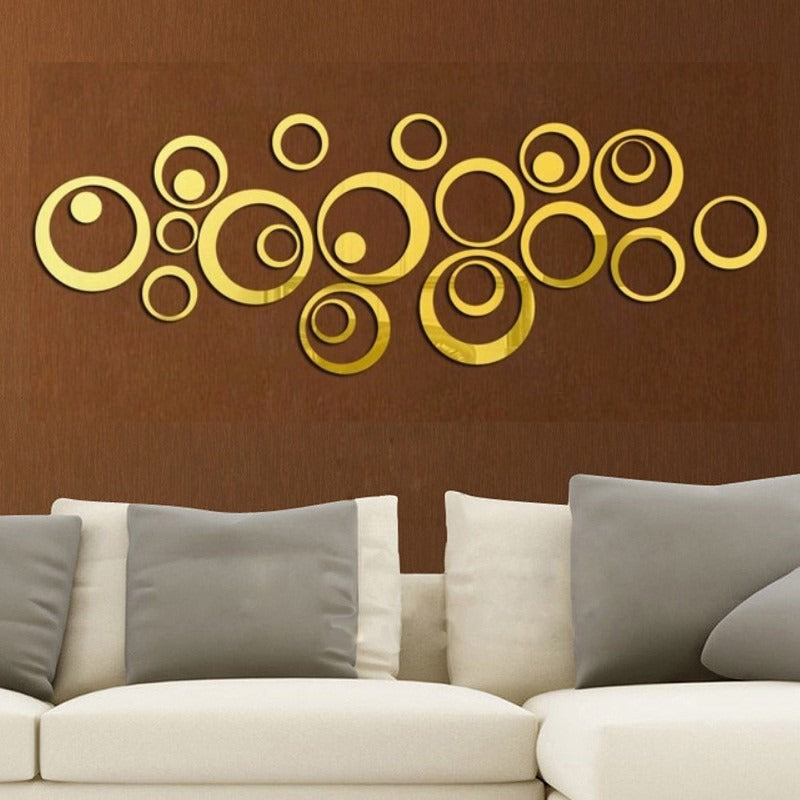 Acrylic Mirror Circle & Ring Wall Stickers | Gold & Silver | Mix Sizes | 29.5x18.9 Inch Coverage | DIY Geometric Bubble Wall Decor