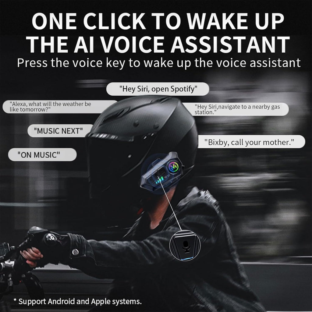 Motorcycle Helmet Bluetooth Headset | Bluetooth 5.3 | Smart Noise Reduction | IPX6 Waterproof | HiFi Sound