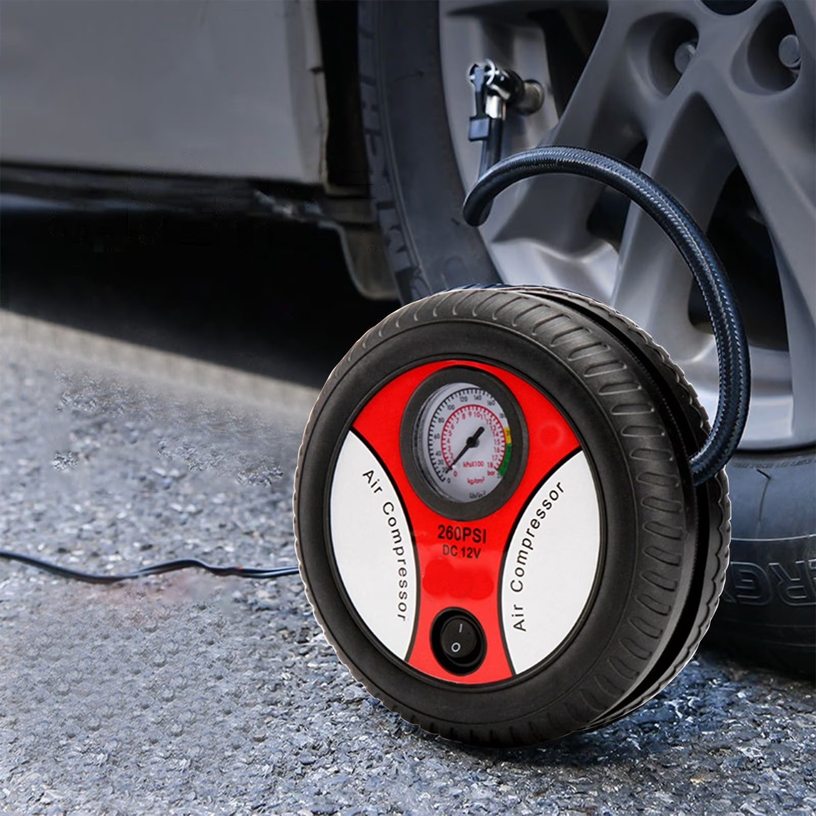 Portable Car Air Pump 260PSI – DC 12V Electric Tyre Inflator for Car, Truck, SUV & Motorcycle