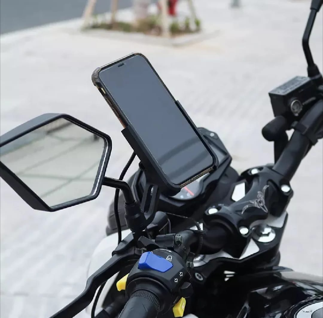 Motorcycle Mobile Holder With Charger | Aluminium Body | Durable & Convenient