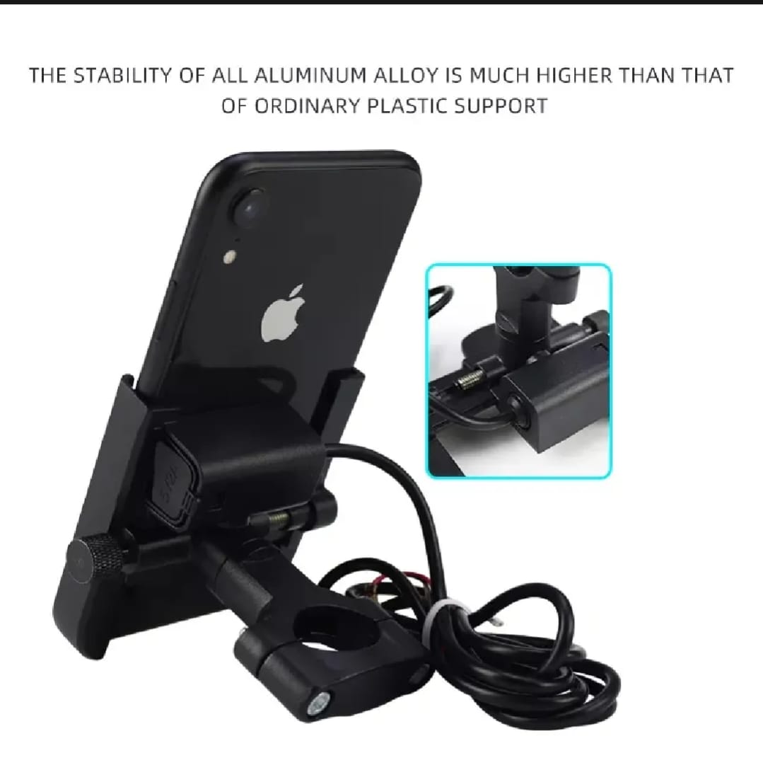 Motorcycle Mobile Holder With Charger | Aluminium Body | Durable & Convenient