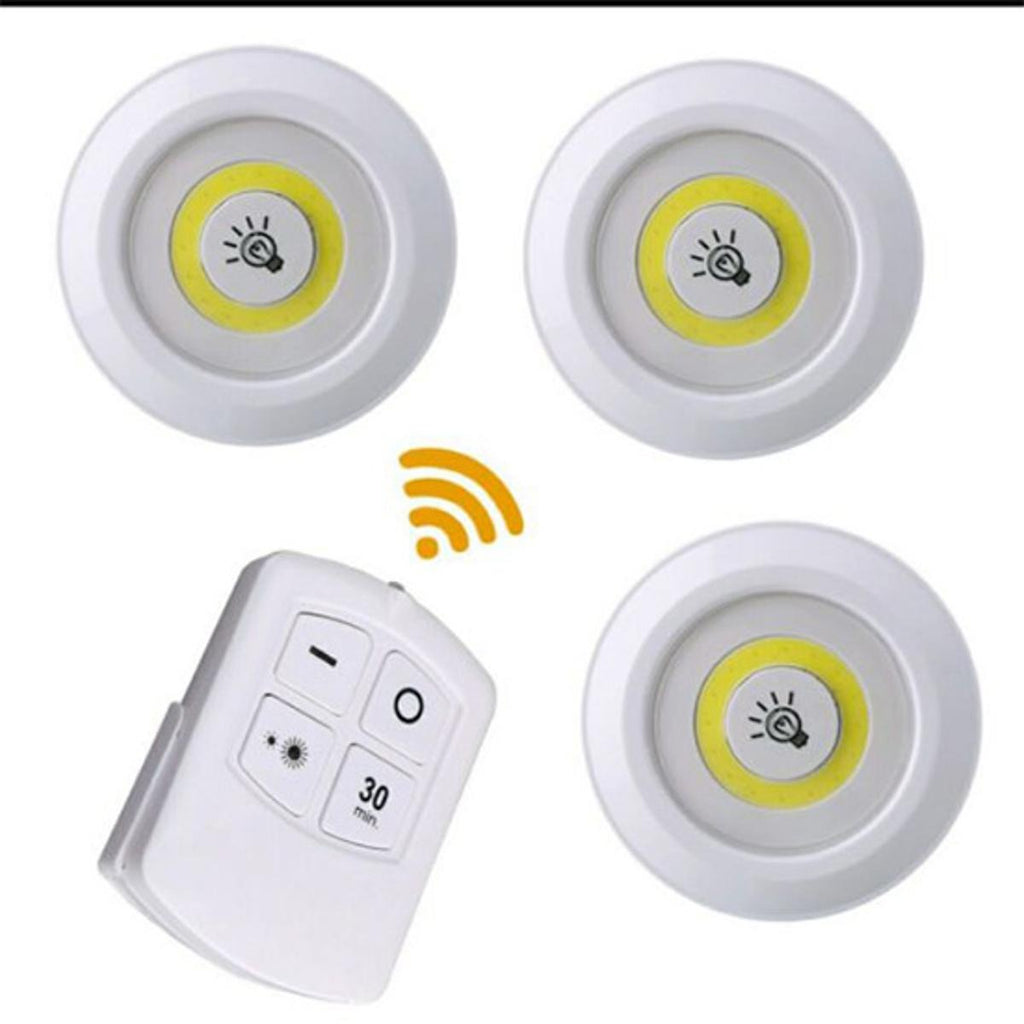 Pack of 3 LED Remote Control Tap Lights | Self Adhesive | Cabinet, Wardrobe & Kitchen