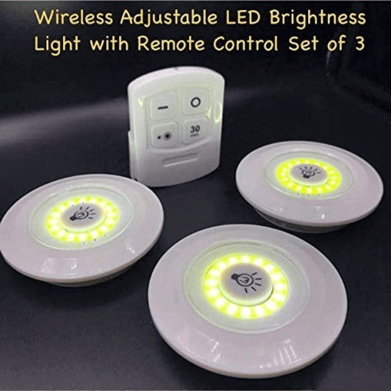 Pack of 3 LED Remote Control Tap Lights | Self Adhesive | Cabinet, Wardrobe & Kitchen