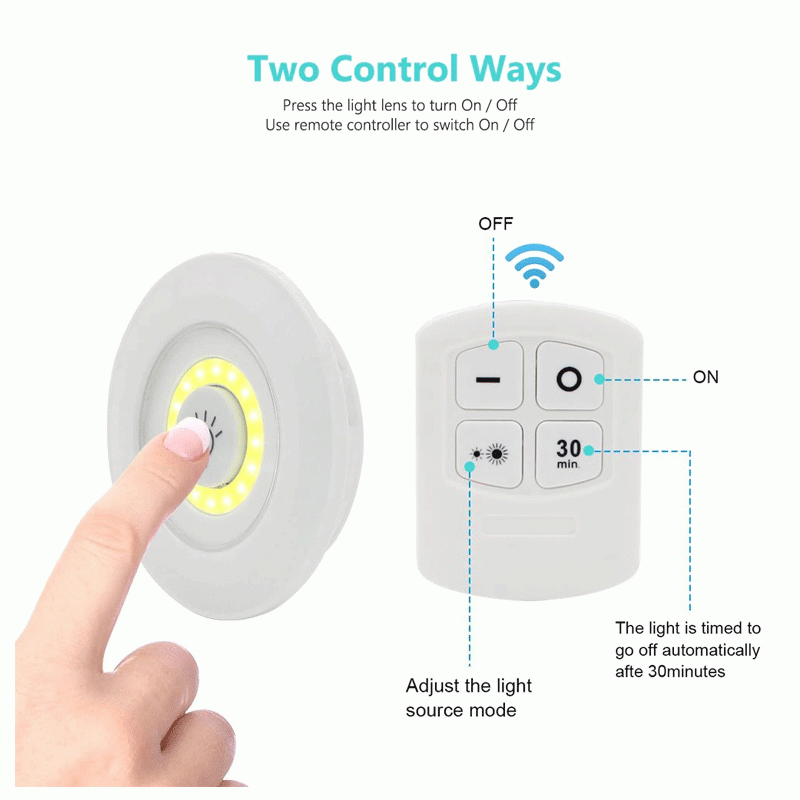 Pack of 3 LED Remote Control Tap Lights | Self Adhesive | Cabinet, Wardrobe & Kitchen