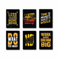 Set of 6 Hustle Motivational Quote Wall Art | Black, Gold & Yellow Bold Typography | 8x11 Inch MDF Canvas