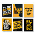 Set of 6 Gym & Hustle Motivational Quote Wall Art | Black & Yellow Bold Typography | 8x11 Inch MDF Canvas
