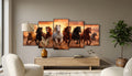 Running Horses Sunset 5-Piece Wall Art Set | 40x16 Inch | Wooden Sticky Tiles | Ready to Hang
