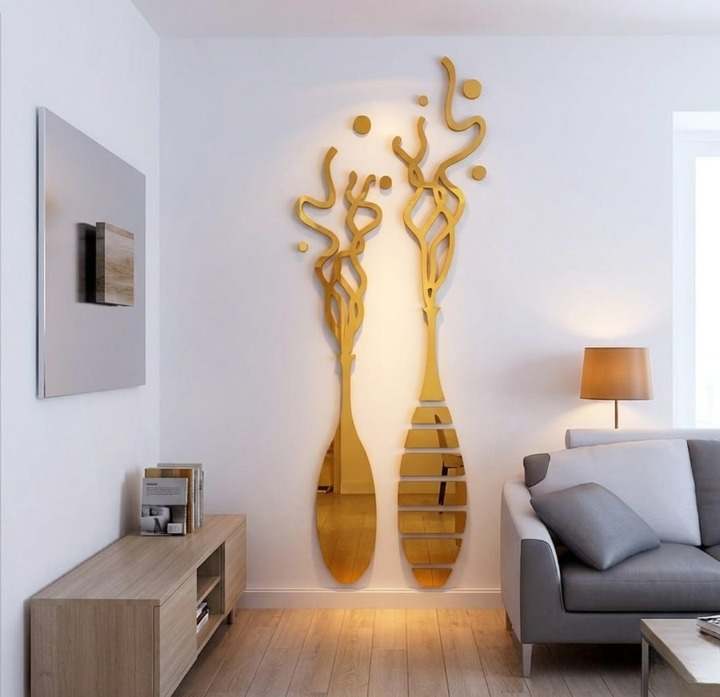 EVENTO 3D Acrylic Mirror Wall Decorations | 2 Panels | 16x36 Inch | Modern Wall Art Stickers for Home & Office