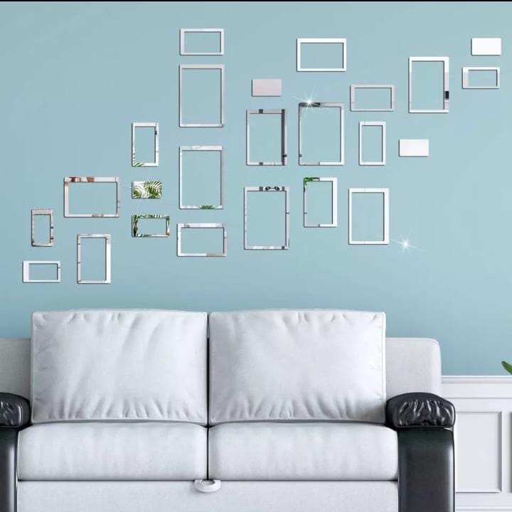 24-Piece Gold Acrylic Mirror Rectangle Frame Wall Décor | Elegant Peel & Stick Stickers & Decals | 8x6 Inch Each | Home & Office