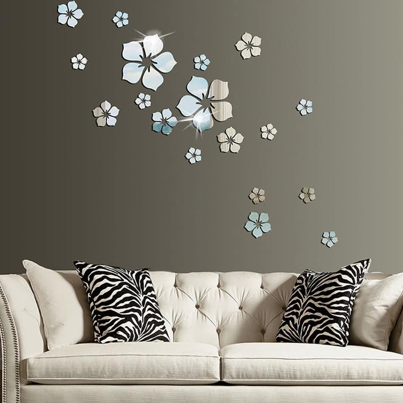 Acrylic Mirror Flower Wall Stickers | Gold & Silver | 3 Sizes: 4.9" | 3.0" | 2.0" | DIY Floral Wall Decor | Peel & Stick