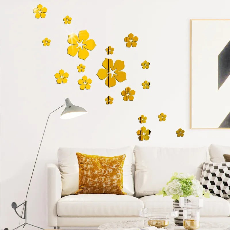 Acrylic Mirror Flower Wall Stickers | Gold & Silver | 3 Sizes: 4.9" | 3.0" | 2.0" | DIY Floral Wall Decor | Peel & Stick