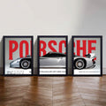 Set of 3 Porsche Wall Art Frames | HD Print on MDF | Modern Sticky Canvas | Home & Office Decor