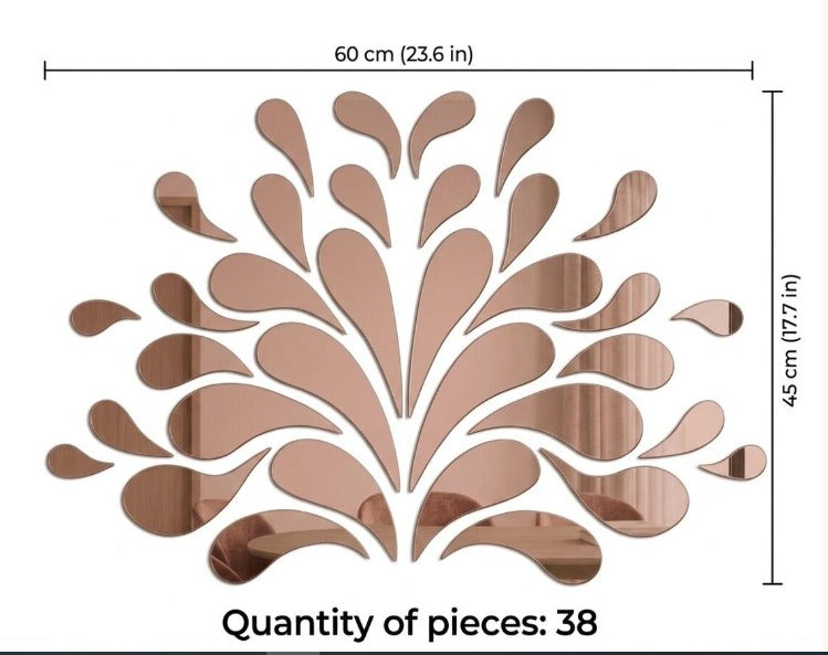 38-Piece Acrylic Mirror Teardrop Floral Wall Art | Gold & Silver | DIY Decorative Wall Stickers | 23.6x17.7 Inch | Modern Home Decor