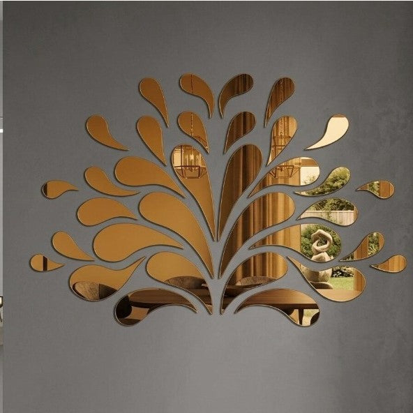38-Piece Acrylic Mirror Teardrop Floral Wall Art | Gold & Silver | DIY Decorative Wall Stickers | 23.6x17.7 Inch | Modern Home Decor