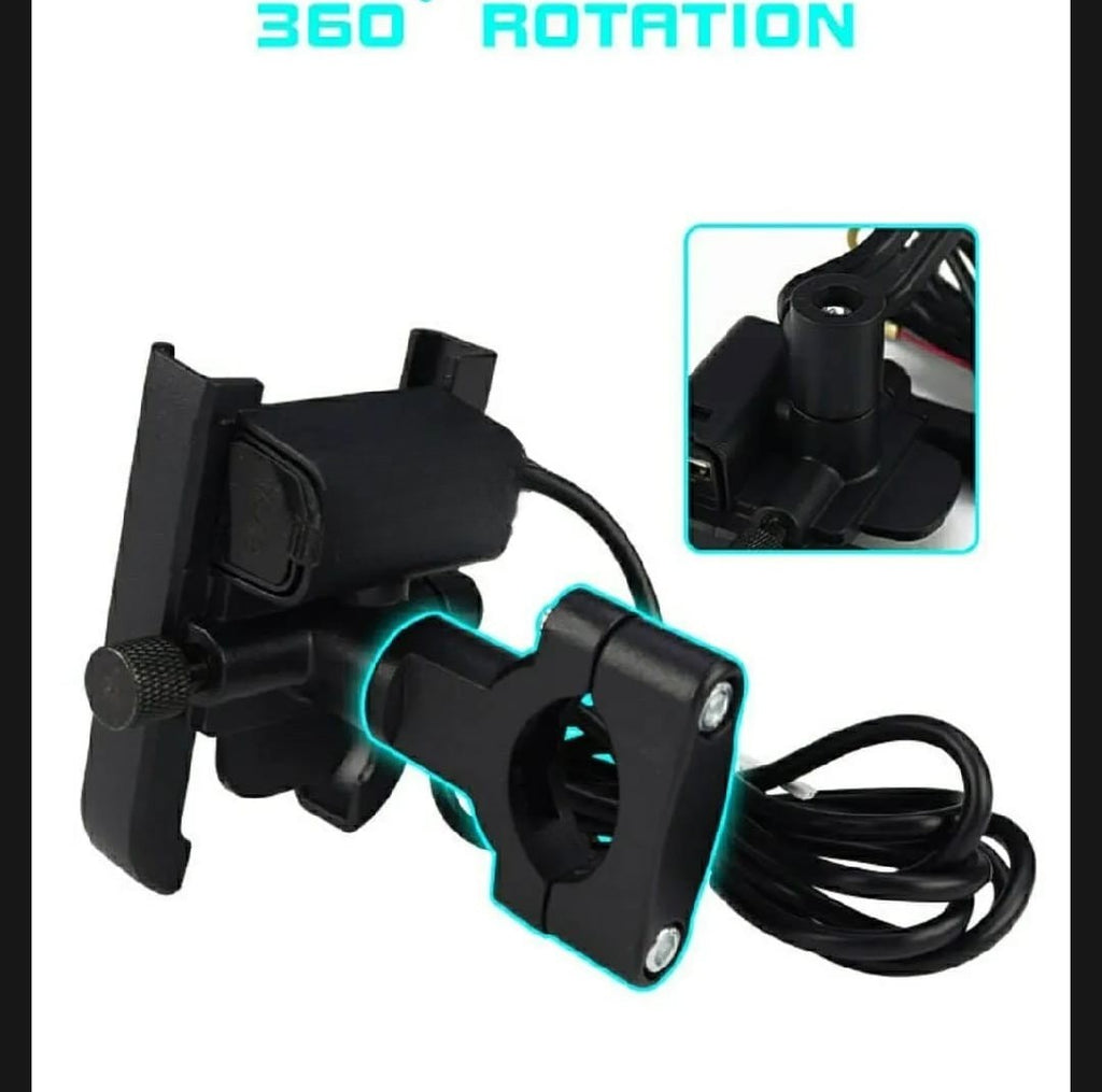Motorcycle Mobile Holder With Charger | Aluminium Body | Durable & Convenient