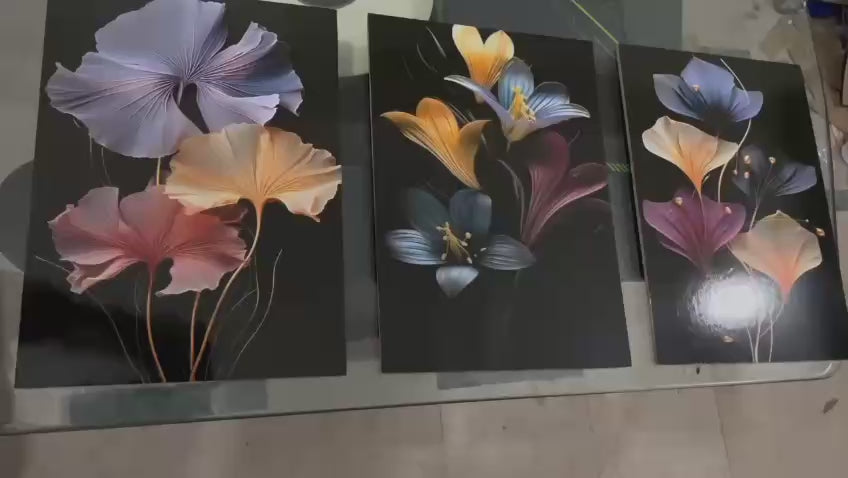 Set of 3 Modern Flower Wall Art Photo Tiles | Abstract Floral & Leaf Patterns | 8x11 Inch Each | Home Decor