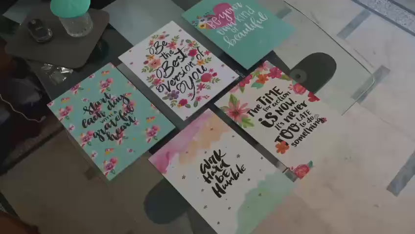 Set of 5 Floral Motivational Quote Wall Art | Watercolour Botanical | Feminine Inspirational Canvas | 8x11 Inch MDF